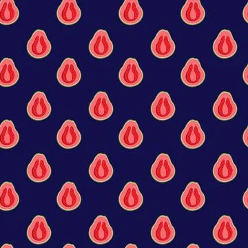 Guava flat seamless pattern on blue background. Stock Illustration
