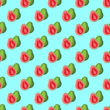 Guava flat seamless pattern on blue background. Stock Illustration