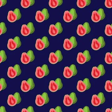 Guava flat seamless pattern on blue background. Stock Illustration