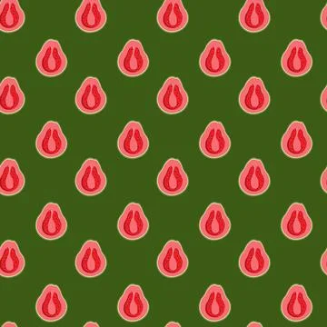 Guava flat seamless pattern on green background. Stock Illustration