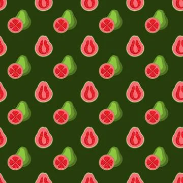 Guava flat seamless pattern on green background. Stock Illustration
