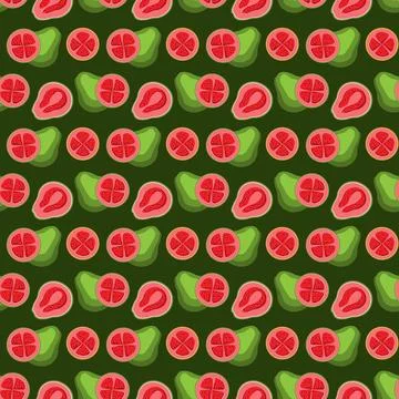Guava flat seamless pattern on green background. Stock Illustration