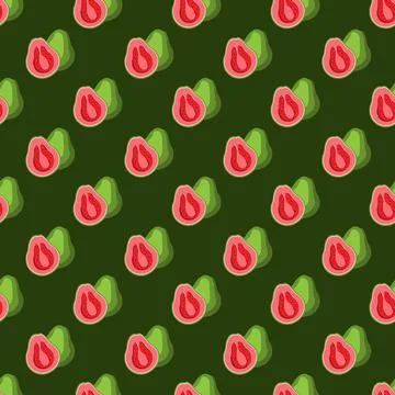 Guava flat seamless pattern on green background. Stock Illustration