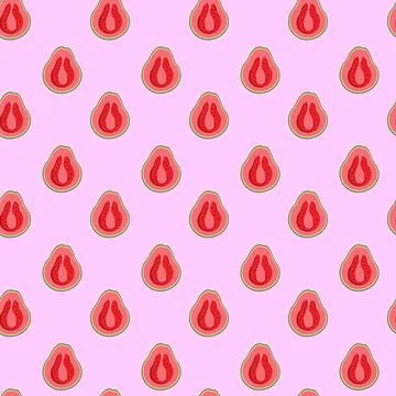 Guava flat seamless pattern on pink background. Stock Illustration
