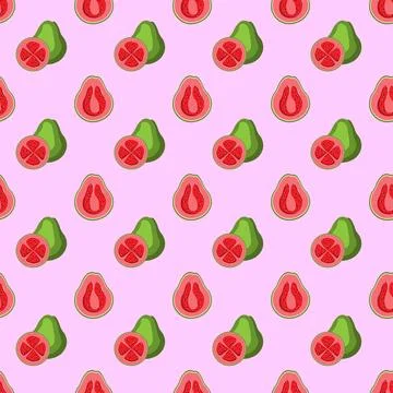 Guava flat seamless pattern on pink background. Stock Illustration