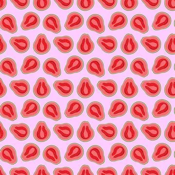 Guava flat seamless pattern on pink background. Stock Illustration