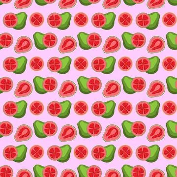 Guava flat seamless pattern on pink background. Stock Illustration