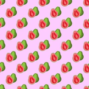 Guava flat seamless pattern on pink background. Stock Illustration