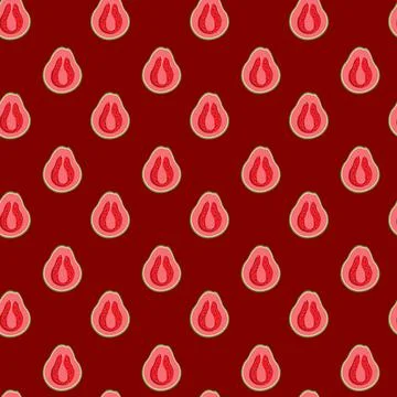 Guava flat seamless pattern on red background. Stock Illustration