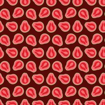 Guava flat seamless pattern on red background. Stock Illustration