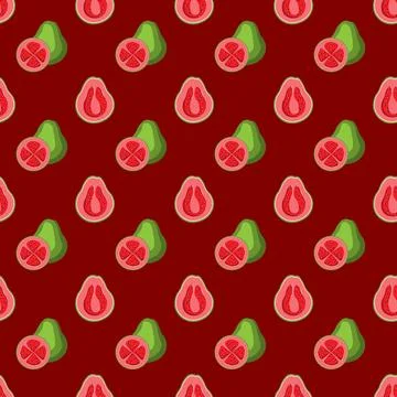 Guava flat seamless pattern on red background. Stock Illustration