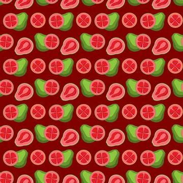 Guava flat seamless pattern on red background. Stock Illustration