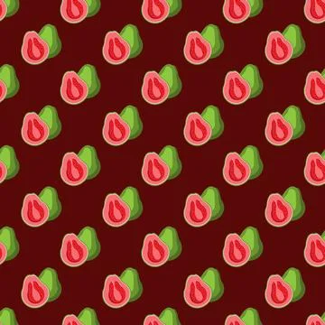 Guava flat seamless pattern on red background. Stock Illustration