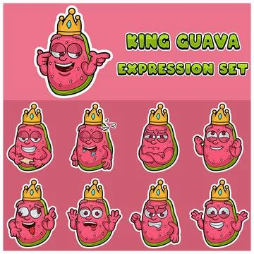 Guava Fruit Expression set. Mascot cartoon character for flavor, strain, la.. Stock Illustration