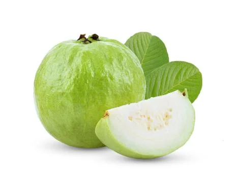 Guava fruit with leaf isolated on white background . full depth of field Stock Photos