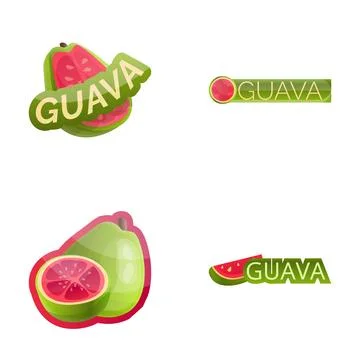 Guava icons set cartoon vector. Fresh exotic fruit Illustrazione stock