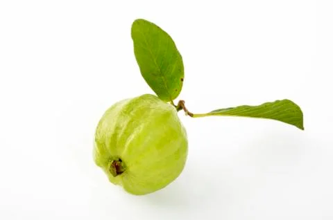 Guava with leaf on white Stock Photos