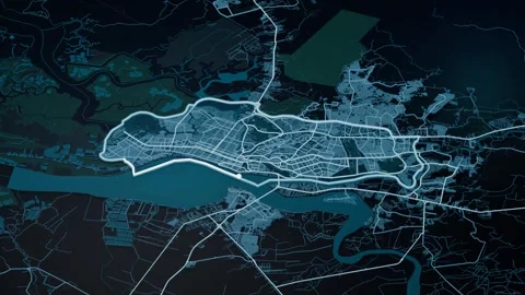 Guayaquil Ecuador Glowing Digital Map Animation 4K Video stock 337377973