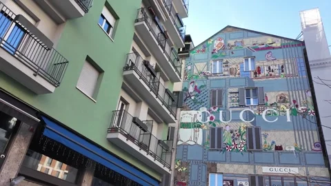Gucci Art Wall Along High-end Shopping Street Of Corso Garibaldi In Milan Stock Footage 328470559