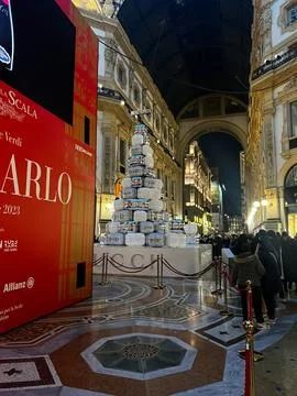 The Gucci Christmas Tree Is Not a Tree. An installation of 78 gift boxes se.. Stock Photos