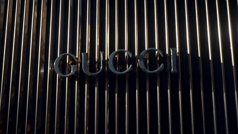 Gucci logo on grill storefront logo Stock Footage 89946582