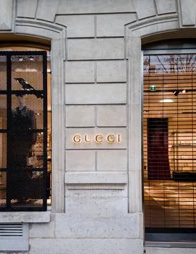 Gucci storefront in Paris. Stock Photos