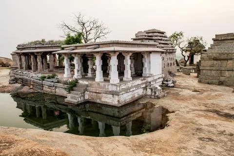 Guddada Moola Virupaksha temple nested on Hemakuta hill Stock Photos