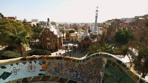 Guell Park, Barcelona, panoramic view Stock Footage 124707253