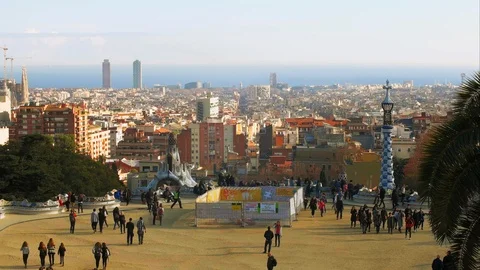 Guell Park, Barcelona, panoramic view Stock Footage 124707651