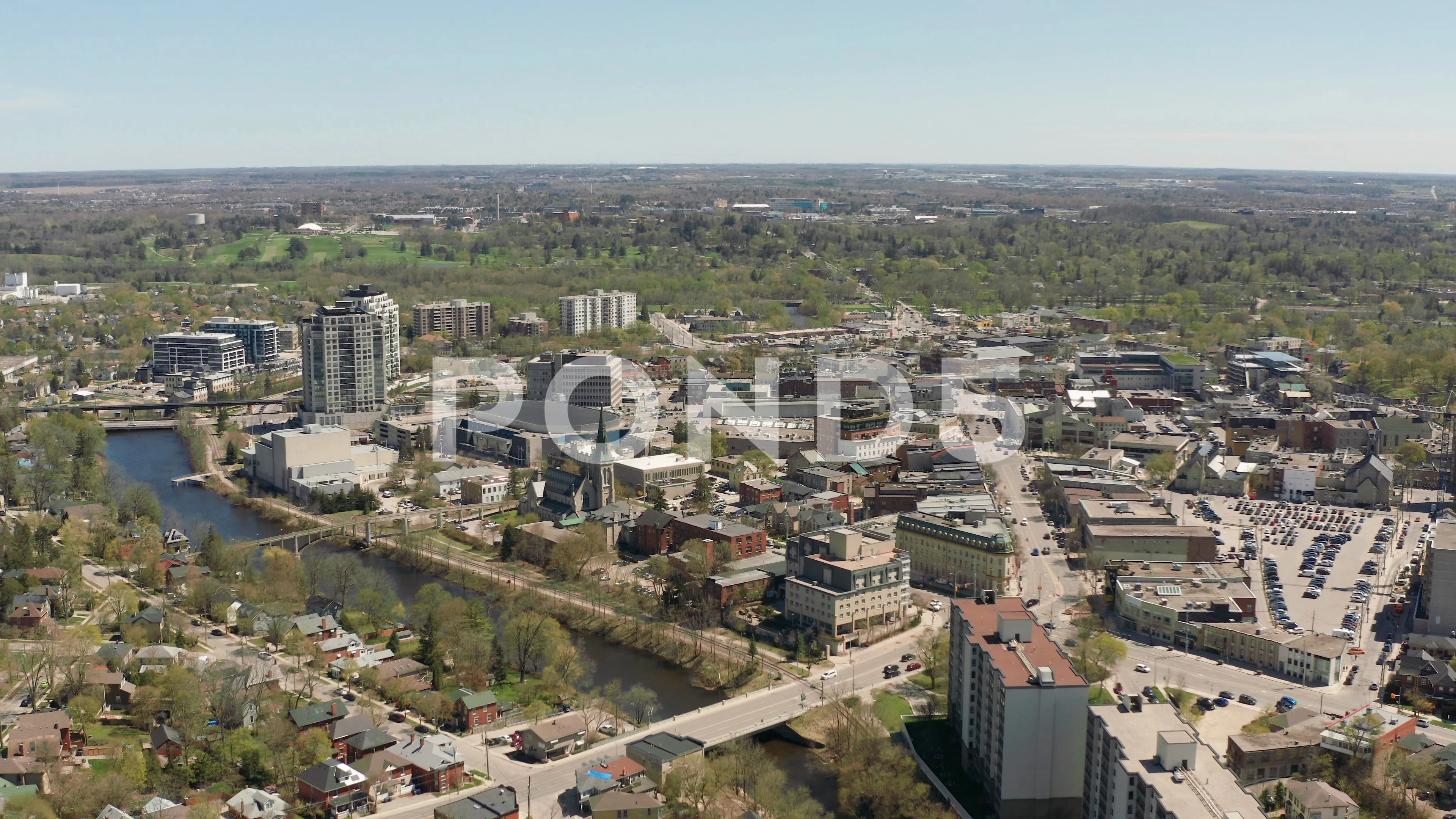 Central Downtown Area, Guelph, Ontario, Canada, Chrome Aerial View