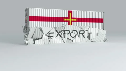 Guernsey container with the flag falls on top of a container labeled EXPORT Stock Footage 124594108