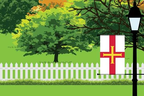 Guernsey Day Trees Lamp Vector Illustration Stock Illustration