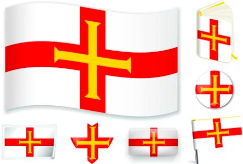 Guernsey flag vector illustration in different shapes. Stock Illustration