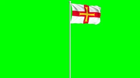 Guernsey Flag Waving Fluttering on Wind Loopable Green Blue Screen Matte Stock Footage 77580127