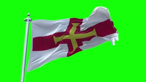Guernsey Flag Waving in Loopable and Textured green screen background Stock Footage 296876712