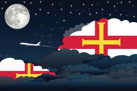 Guernsey Night Clouds Airplane Vector Illustration Stock Illustration