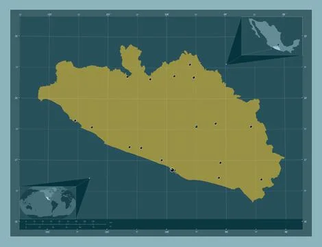 Guerrero, Mexico. Solid color shape. Locations of major cities of the region イラスト素材