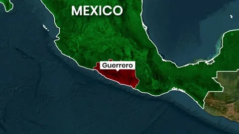 Guerrero state highlighted on the Mexico map showing the coastal region Stock Footage 341657401