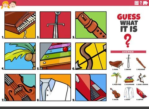 Guess cartoon object characters educational game Cartoon illustration of e... Stock Photos