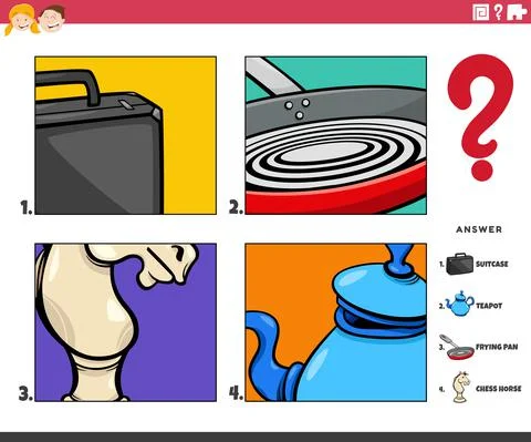 Guess cartoon objects educational game for children Illustrazione stock