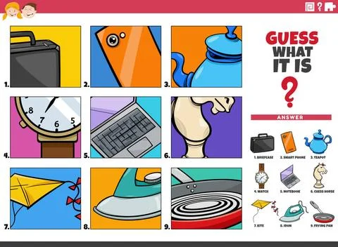 Guess cartoon objects educational game for children Cartoon illustration o... Stock Photos