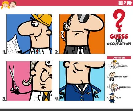 Guess the occupation cartoon educational task for children イラスト素材