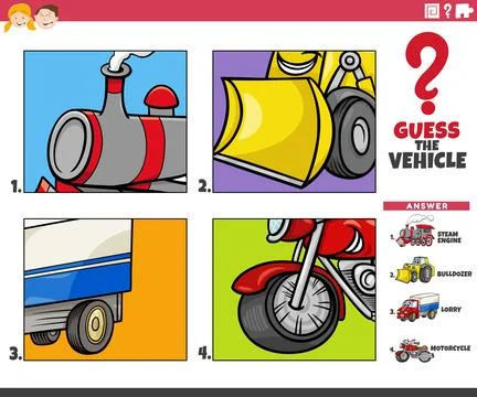 Guess the vehicle cartoon educational task for children Stock Illustration