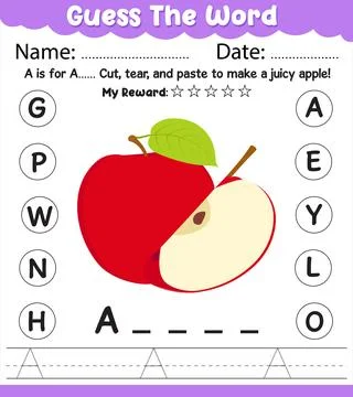 Guess The Word Apple Worksheet Tracing Alphabet A Handwriting Practice With.. Stock Illustration