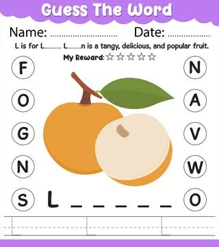 Guess The Word Longan Worksheet Tracing Alphabet L Handwriting Practice Wit.. Stock Illustration