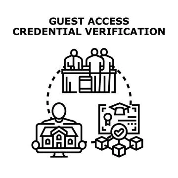 Guest access credential verification process illustration Illustrazione stock