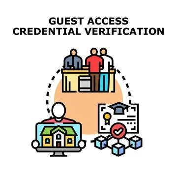 Guest access credential verification process illustration Illustrazione stock