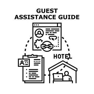 Guest assistance guide concept for help and support Stock Illustration