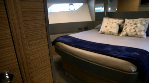 Guest cabin at the bow of a boat Stock Footage 74180884