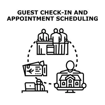 Guest check in and appointment scheduling concept illustration Stock Illustration
